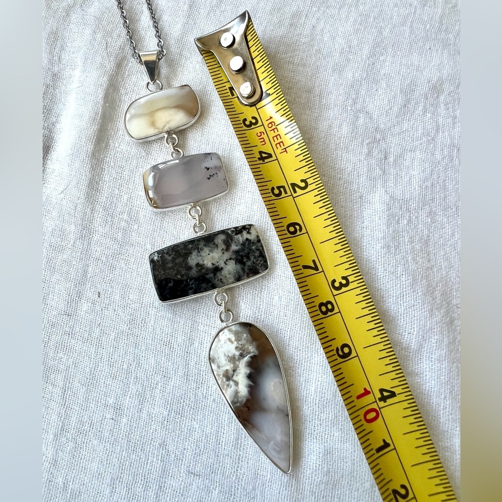 925 EARTH ENERGY Moss Dendrite Agate Cleavage Pendant Necklace - Picture 3 of 9
